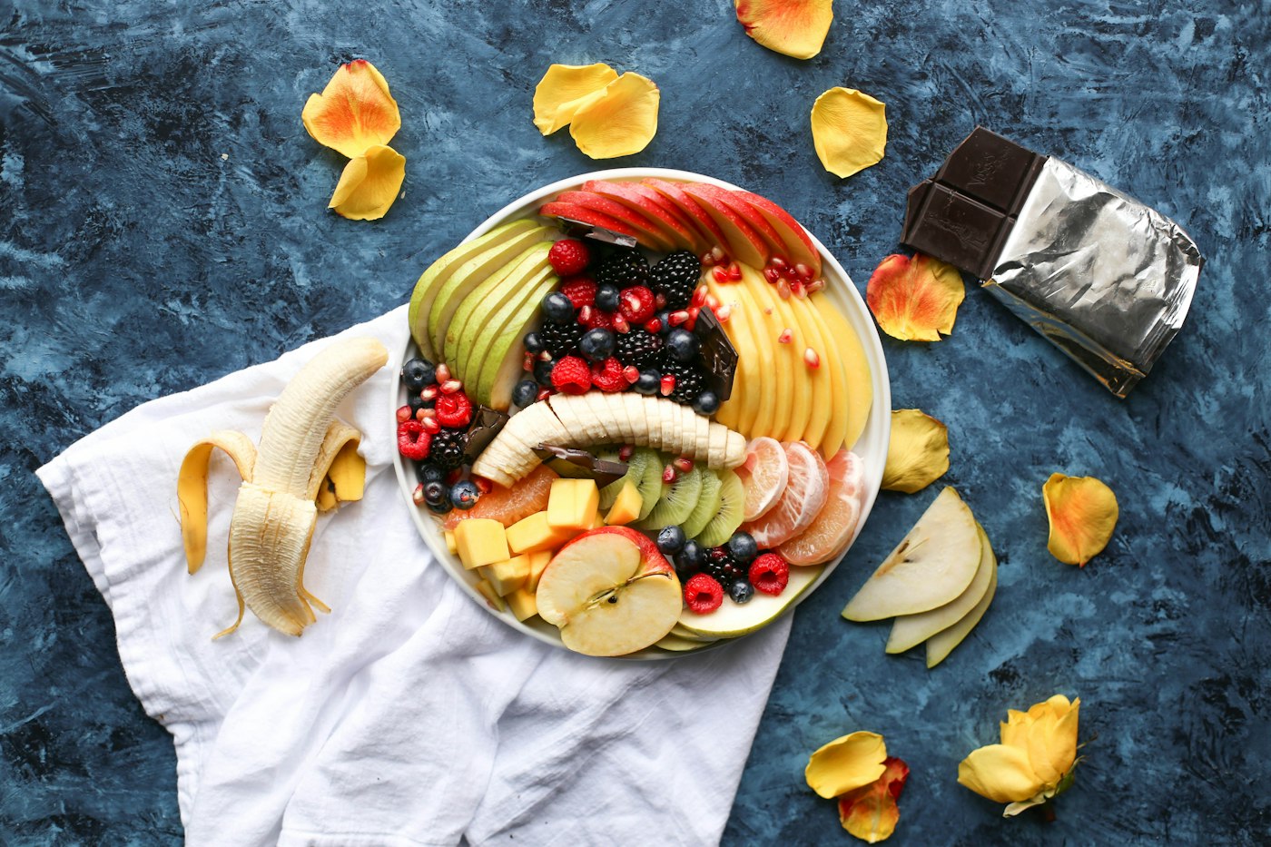 A colorful board of fresh fruit